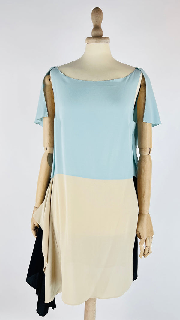 Abito midi in seta colorblock