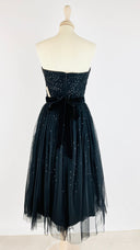 Abito nero midi in tulle e paillettes Luisa Spagnoli