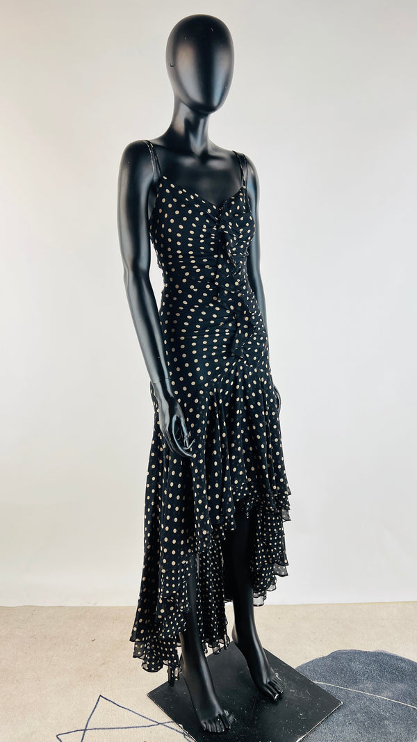Abito asimmetrico nero a pois