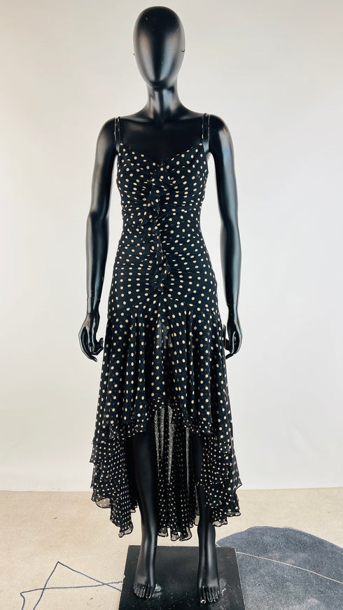 Abito asimmetrico nero a pois