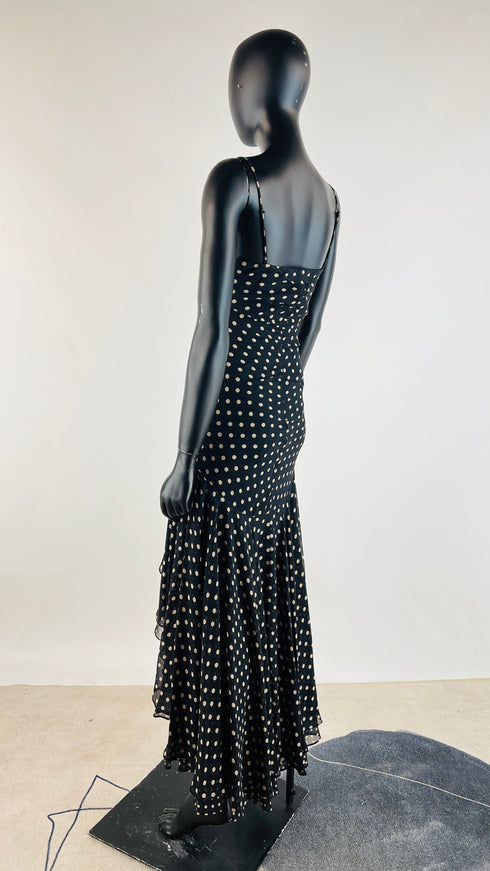 Abito asimmetrico nero a pois