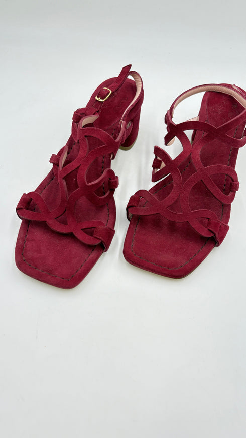 Sandalo in suede bordeaux N.42