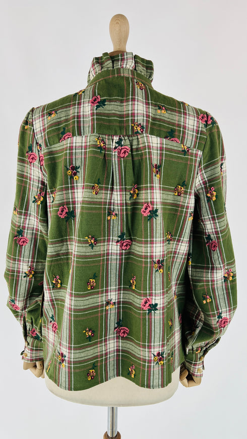 Camicia tartan con fiori ricamati