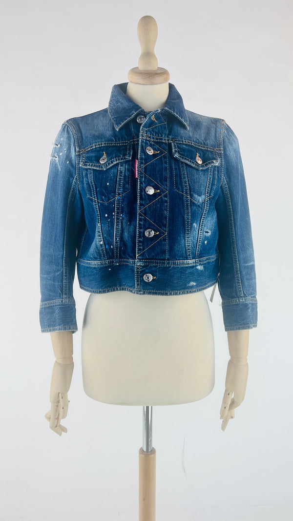 Giacca cropped in denim