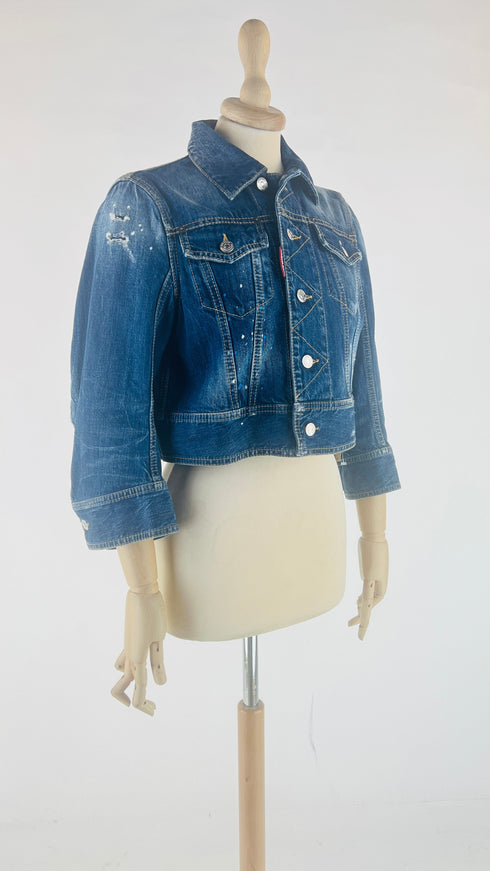 Giacca cropped in denim