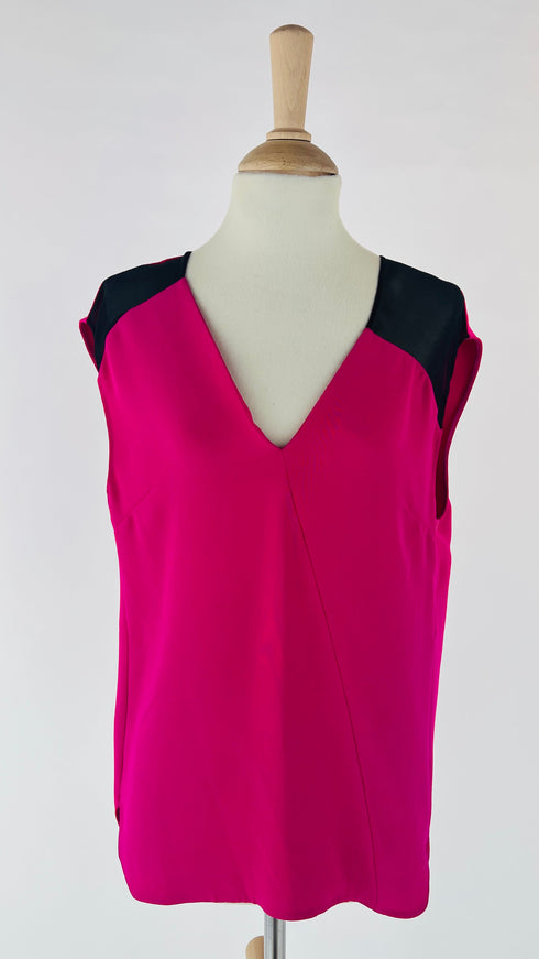 Top fucsia inserti chiffon nero