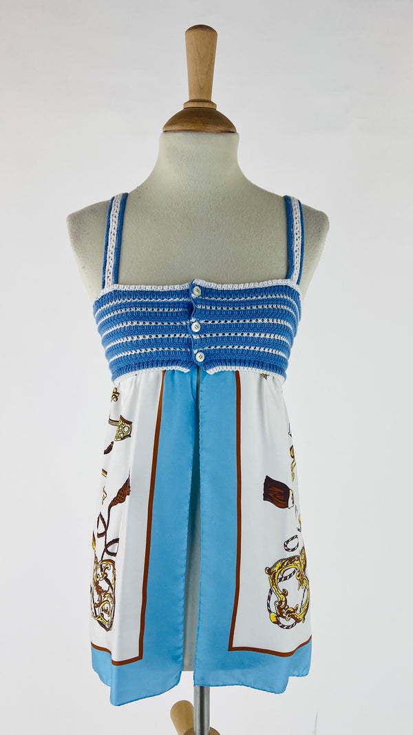 Top in crochet e stampa foulard