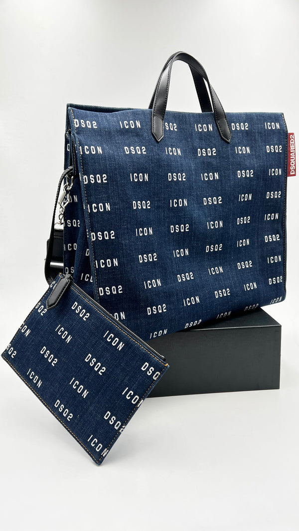 Borsa a mano in denim logato