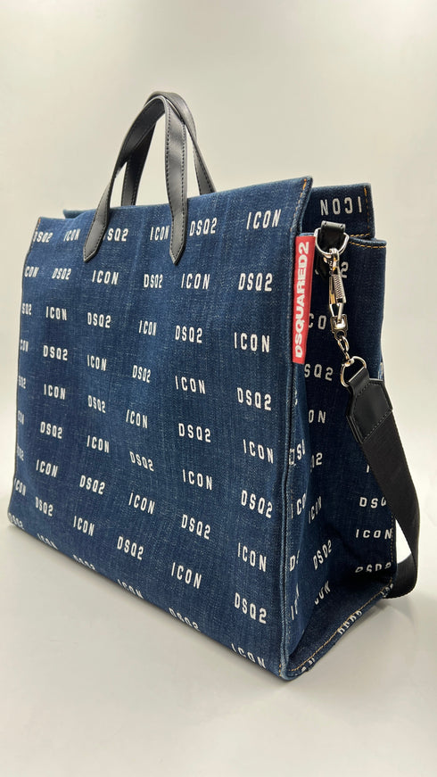 Borsa a mano in denim logato