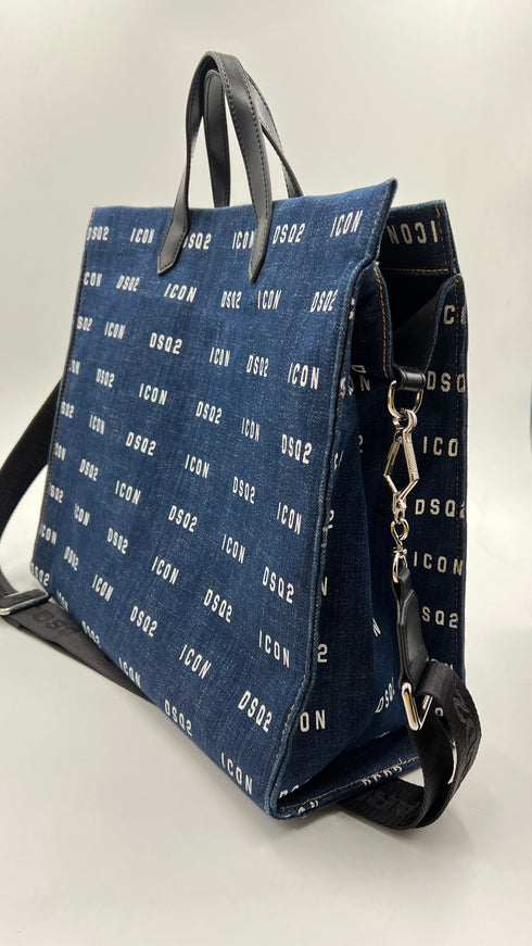 Borsa a mano in denim logato