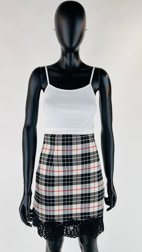 Mini gonna tartan con pizzo