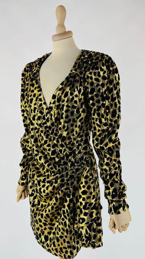 Abito wrap animalier in paillettes