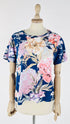 T-shirt a fiori paillettes blu