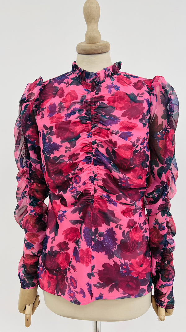 Blusa fiori drappeggiata