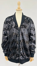 Bomber nero di paillettes con cartellino Emporio Armani