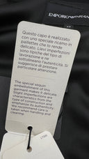 Bomber nero di paillettes con cartellino Emporio Armani