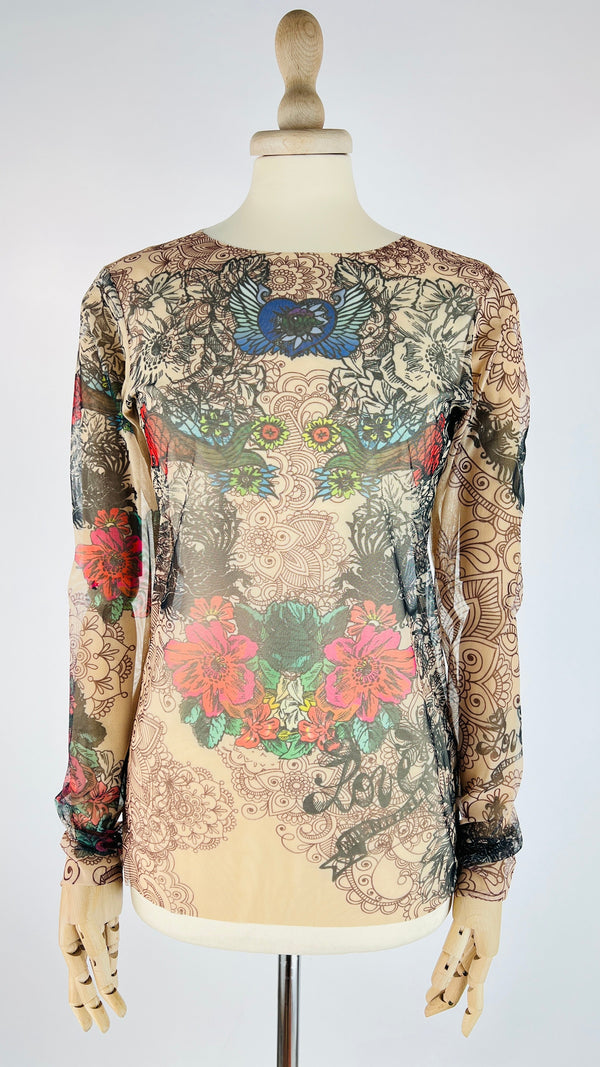 Longsleeve in tulle con cartellino