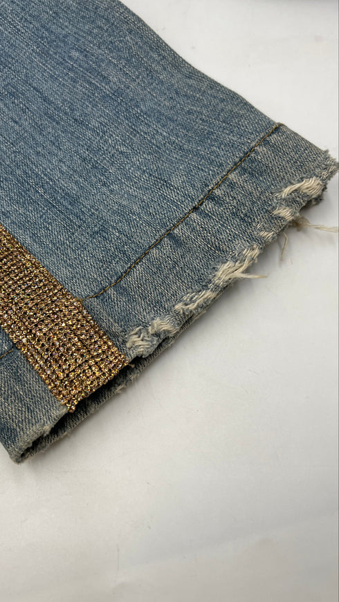 Jeans cropped dritti con strass