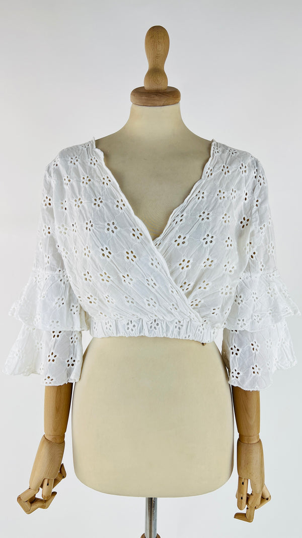Cropped top in pizzo Sangallo