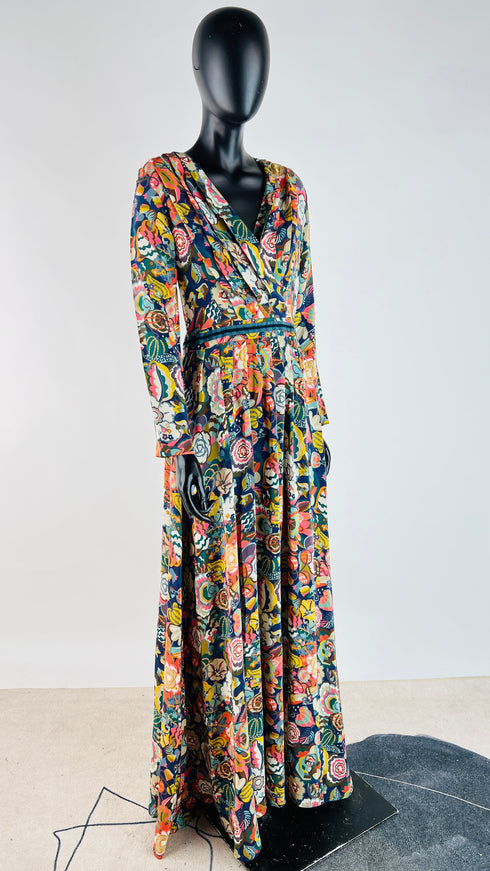 Abito lungo in seta a fiori