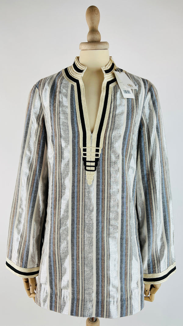 Blusa a righe lurex con cartellino