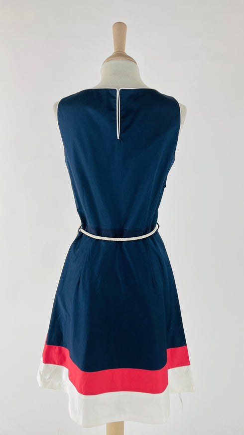 Abito midi svasato color block cinta