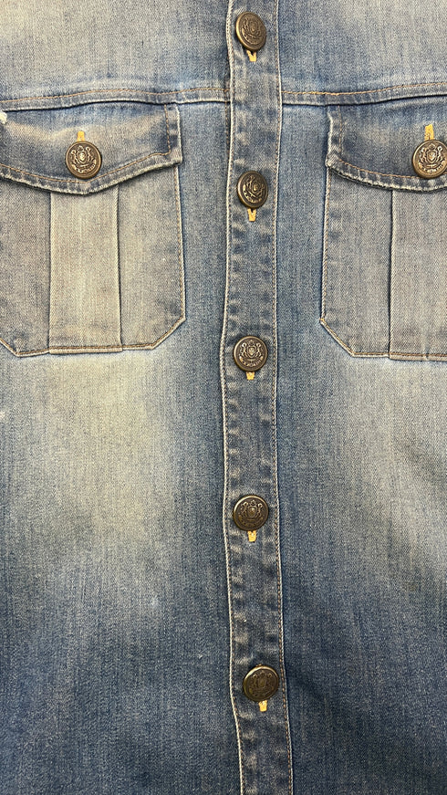 Camicia denim alla coreana con effetto vissuto