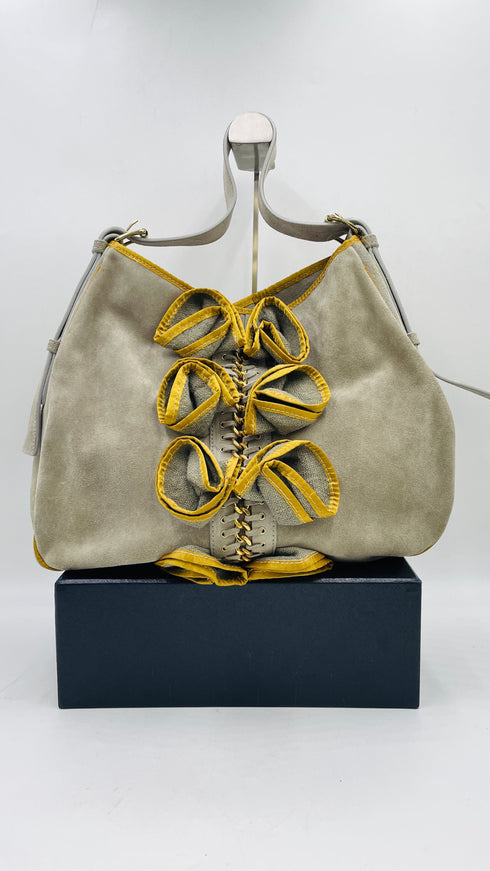 Borsa in suede con rose