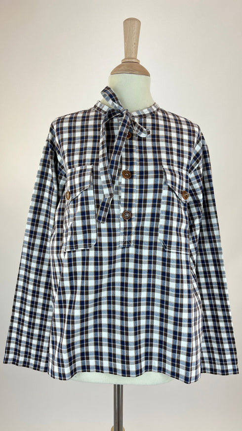 Camicia girocollo tartan con fiocco